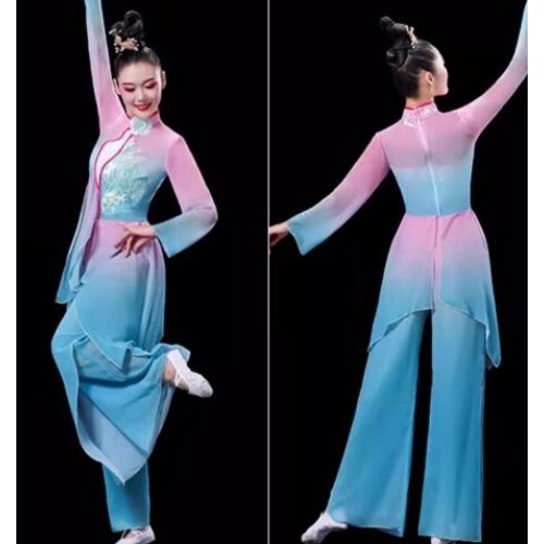 JiaozhouHanfu princess dress Chinese folk fan dance costumes Square Dance Competition Sets for women girls Tune chorus performance wear